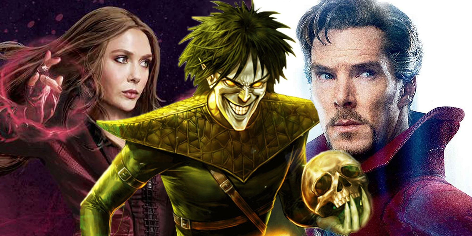 Scarlet Witch, Stephen Strange, and Nightmare in Doctor Strange in the Multiverse of Madness