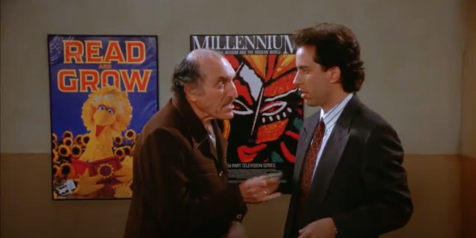 Uncle Leo pointing at Jerry and talking to him on Seinfeld