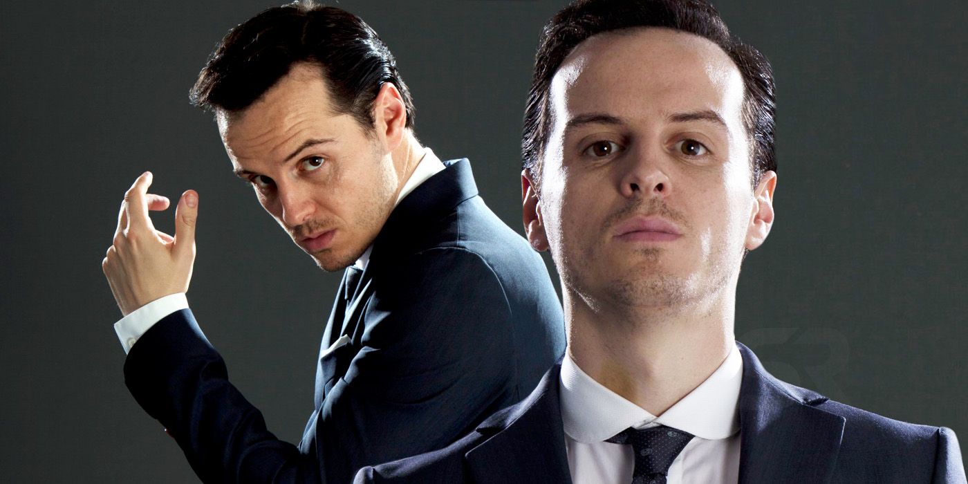 Dual image of Andrew Scott as Moriarty in Sherlock