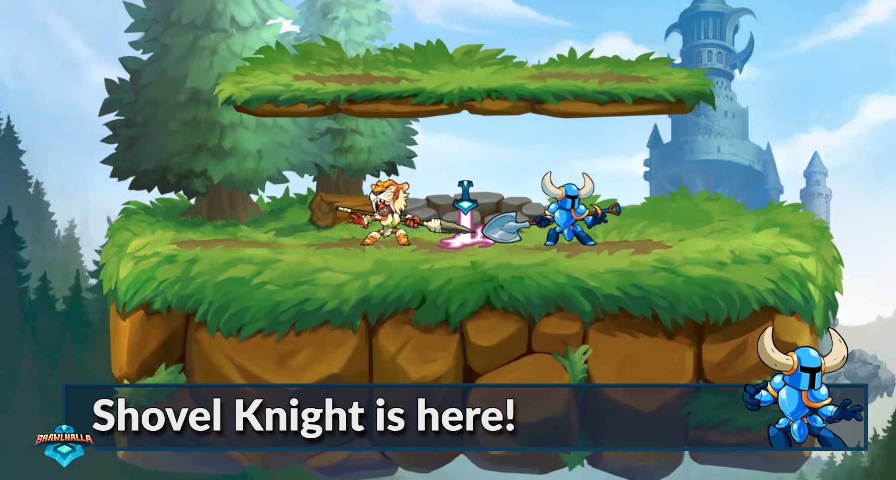 Shovel Knight in a stage in Brawlhalla