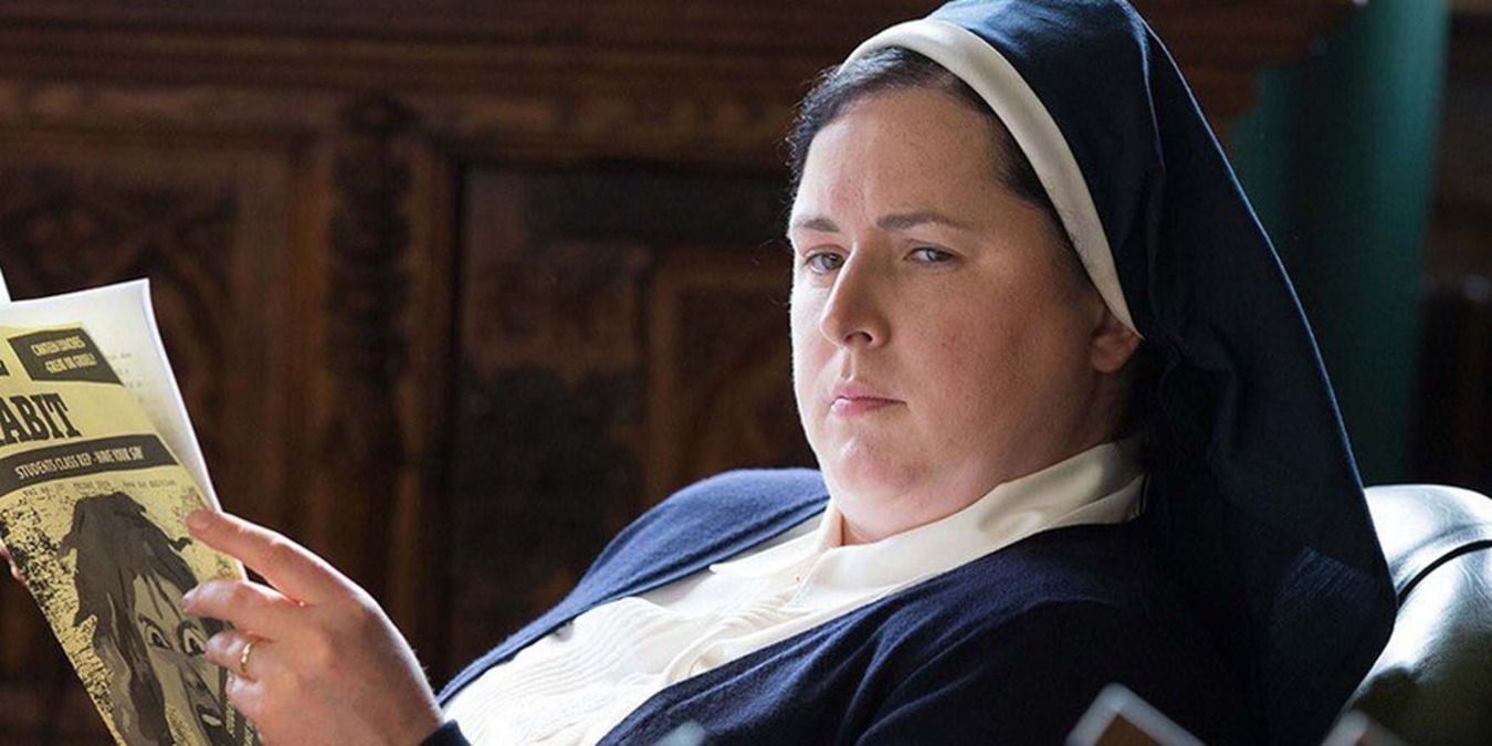 Sister Michael reads a magazine in Derry Girls