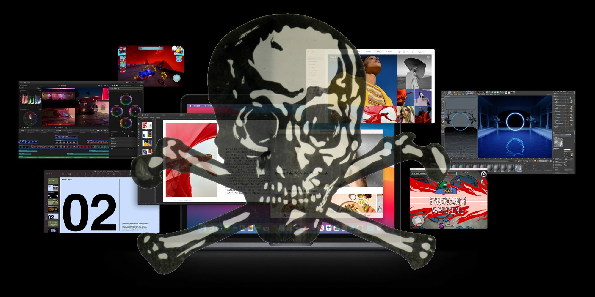 Skull and crossbones over Apple M1 Mac apps