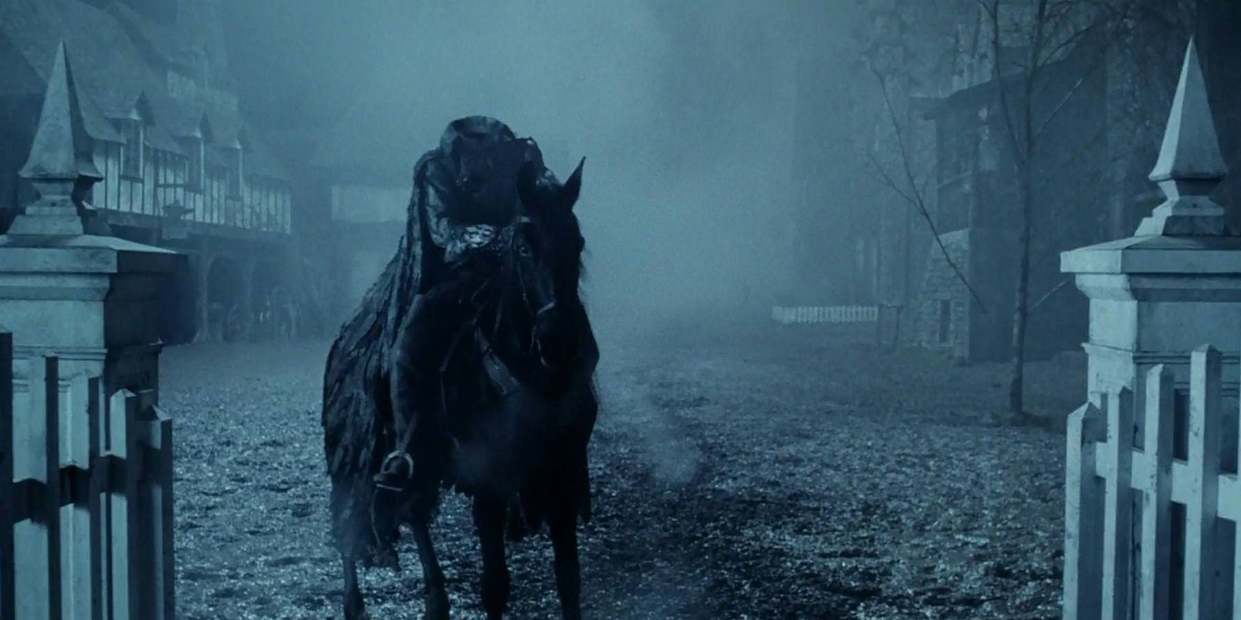 Headless Horseman rides through the town in Sleepy Hollow