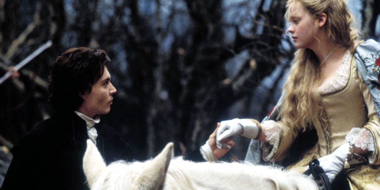 Ichabod and Katrina, who is on a horse 