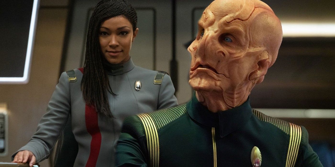 Sonequa Martin Green as Burnham and Doug Jones as Saru in Star Trek Discovery
