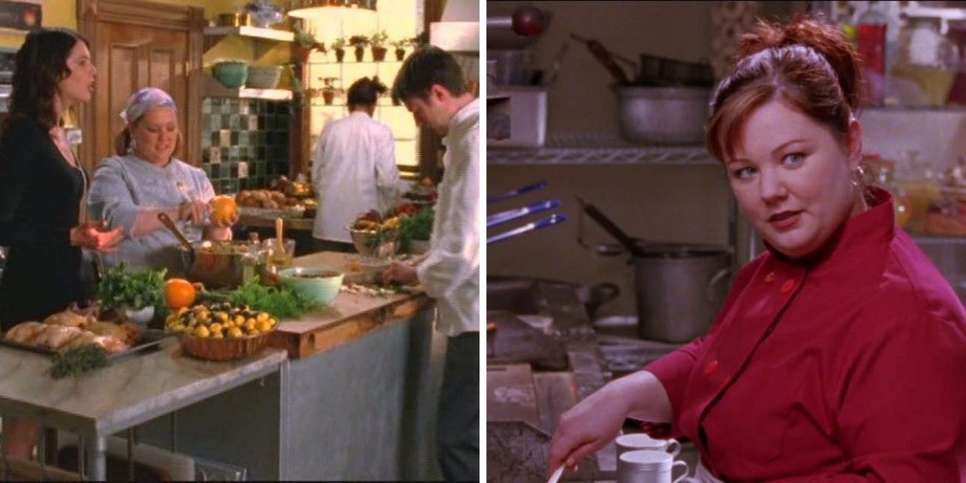 Sookie making lunch at the drafonfly inn - gilmore girls