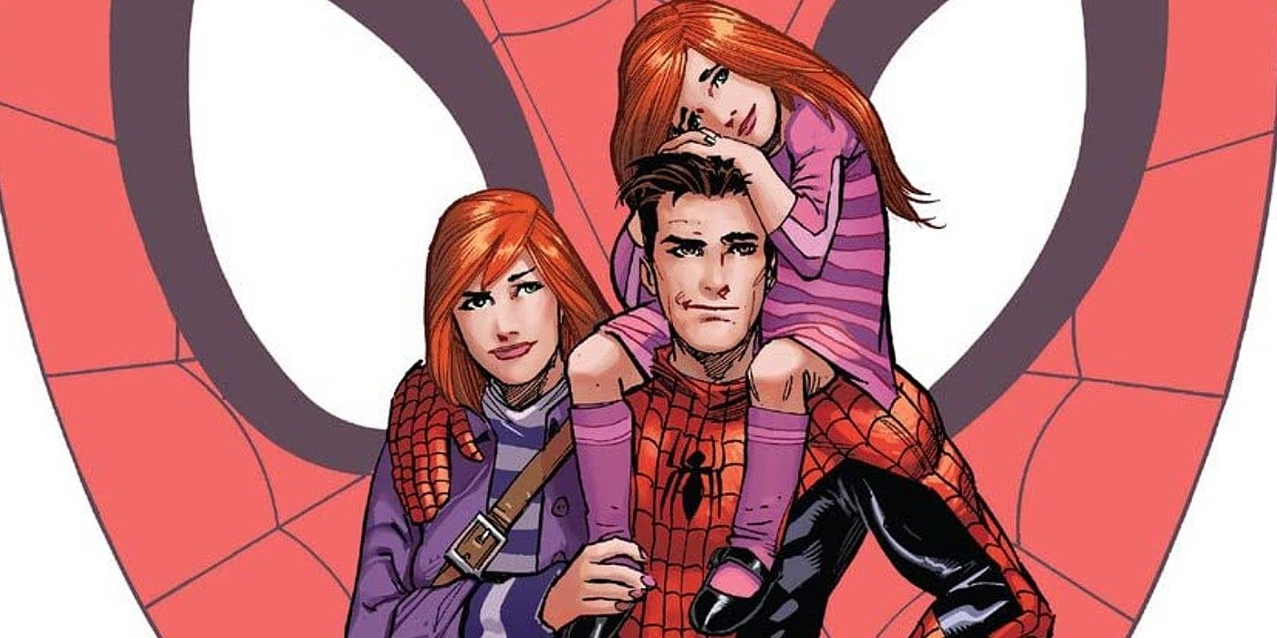 Spider-Man, Mary Jane, and their daughter in Spider-Man: Renew Your Vows comic.