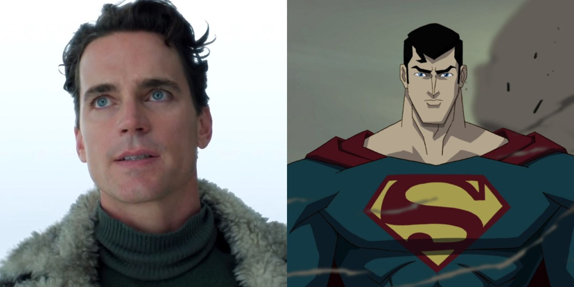 Split image of Matt Bomer as Larry in Doom Patrol and Superman in Superman Unbound