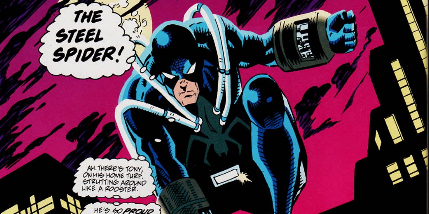 Steel Spider attacks in Marvel Comics.
