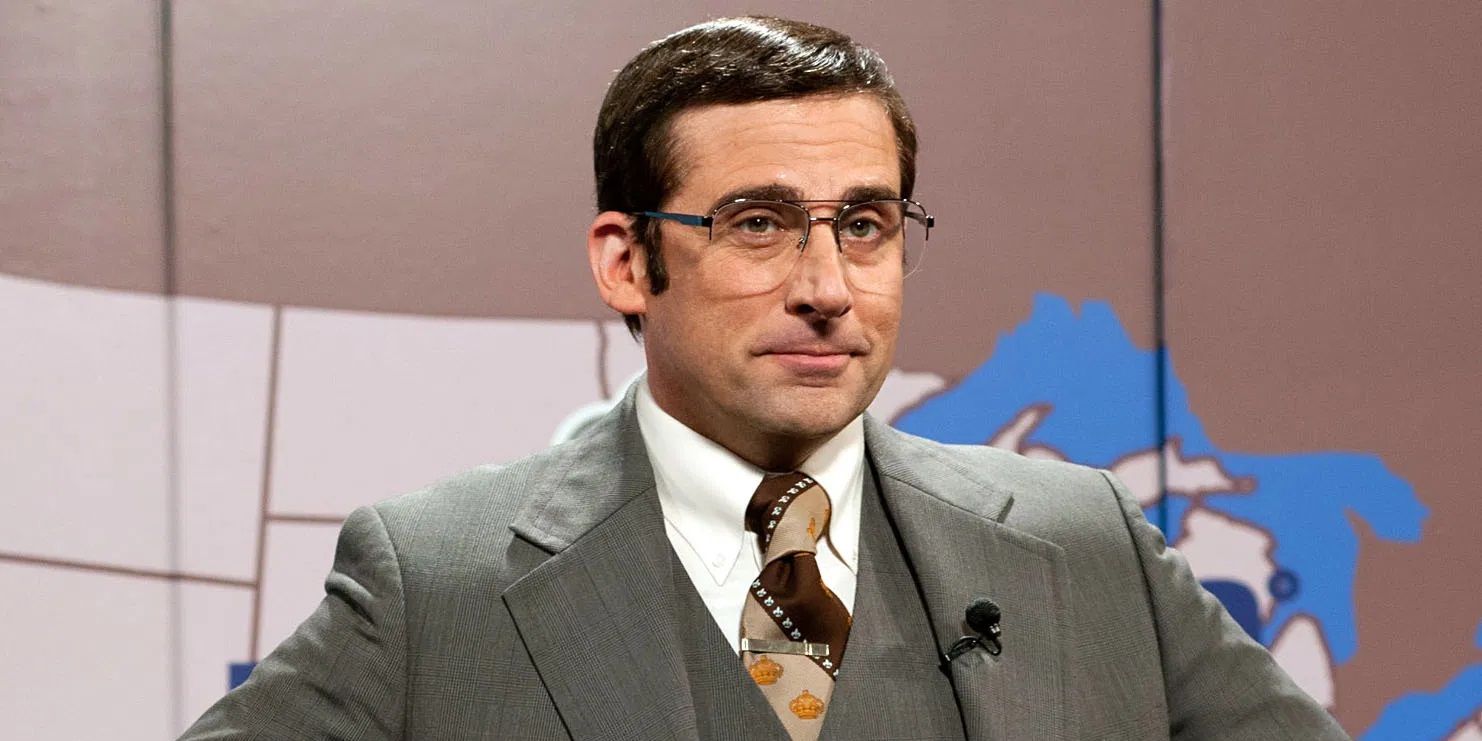 Steve Carell as Brick Tamland doing a weather report in Anchorman