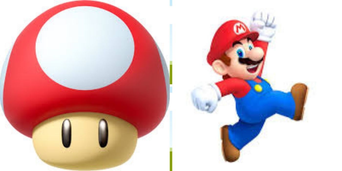 An split image of the Super Mushroom and Mario
