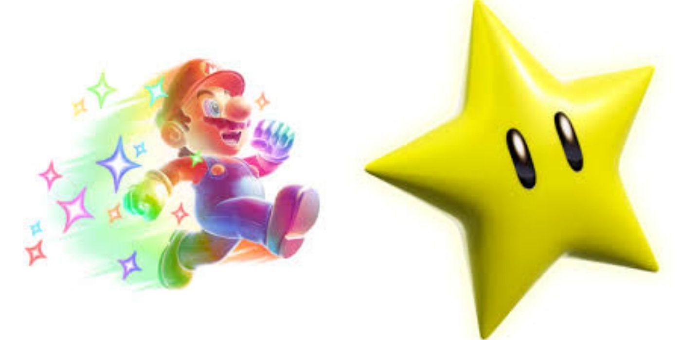 Split image of Mario and the star