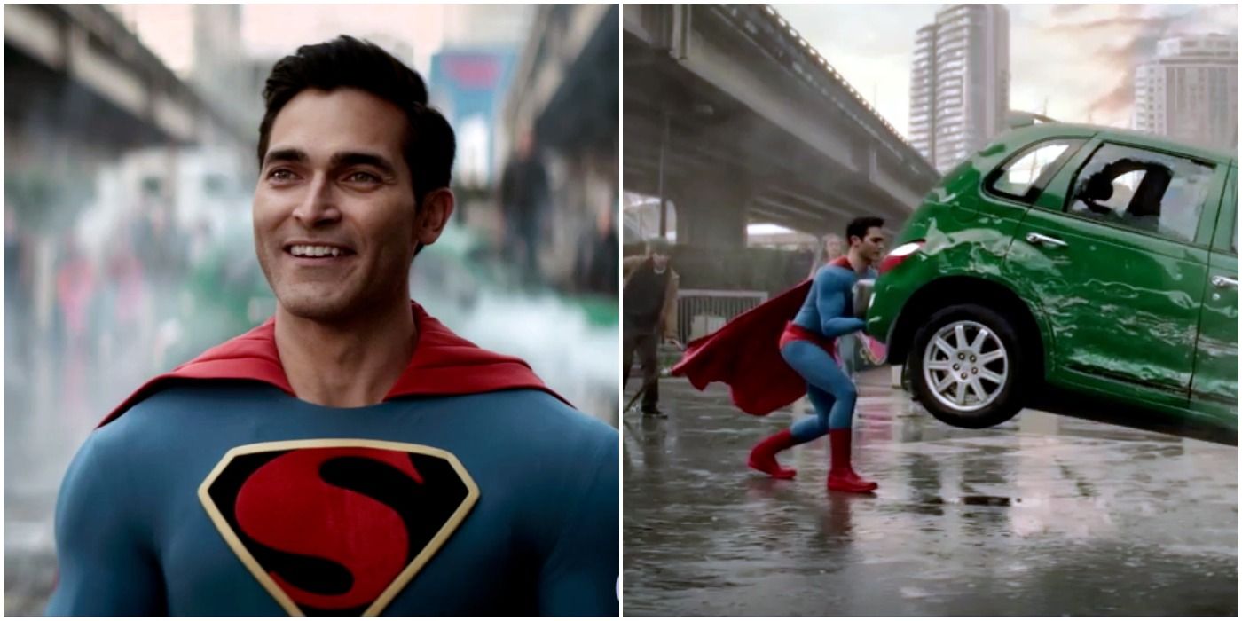 Superman&rsquo;s classic suit/He stops a car