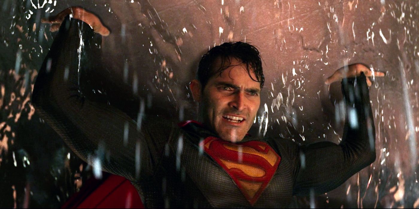 Superman holds up a melting ice block