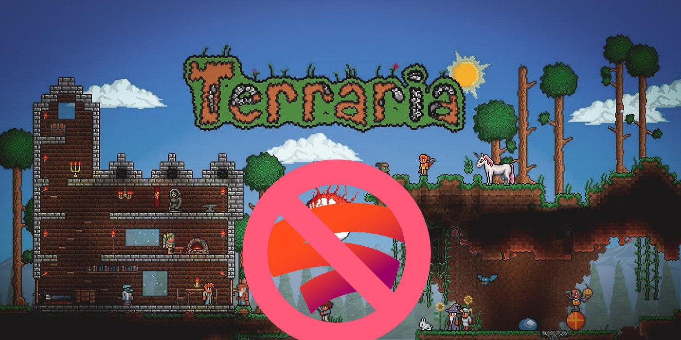Terraria logo title page google stadia