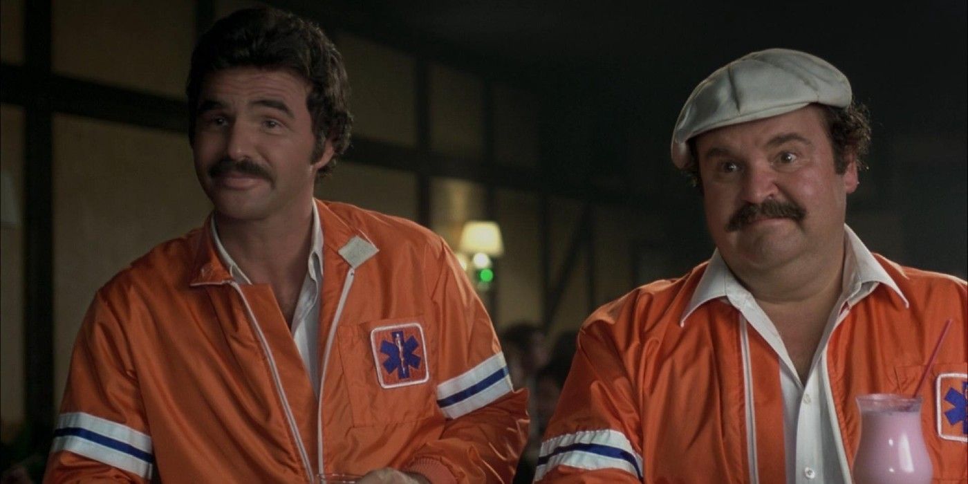 Burt Reynolds and Dom DeLuise in racing suits in The Cannonball Run