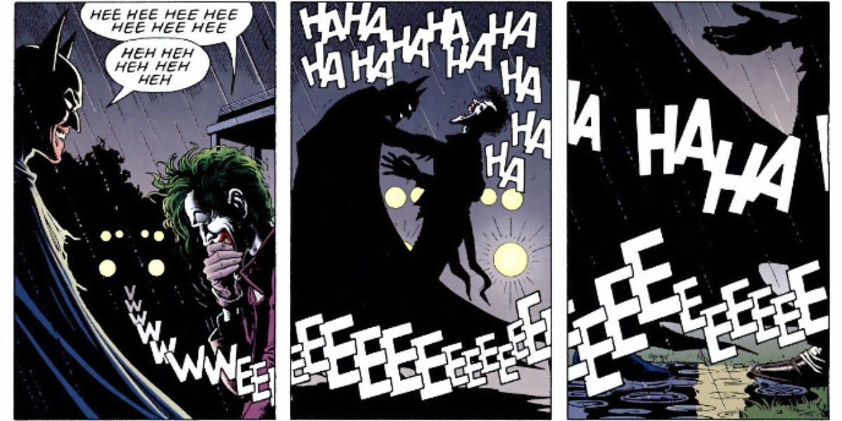 Batman and Joker laugh together at the end of Batman: The Killing Joke.