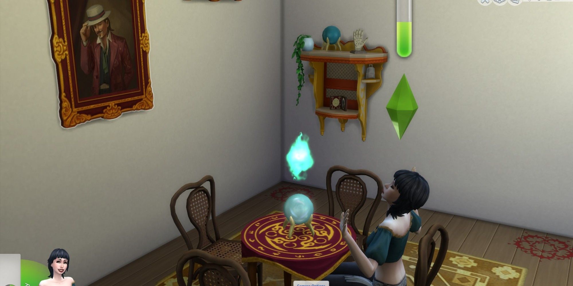 An apartment furnished with items from The Sims 4: Paranormal Stuff