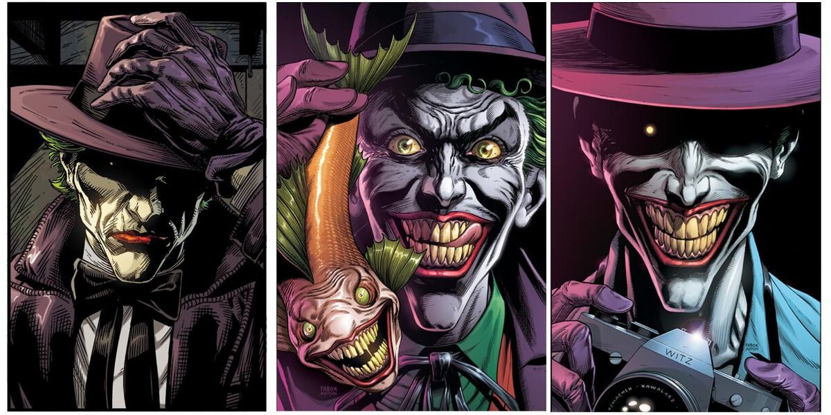 The Golden Age Joker, The Prankster Joker, and The Killing Joke's Joker in Batman: Three Jokers,