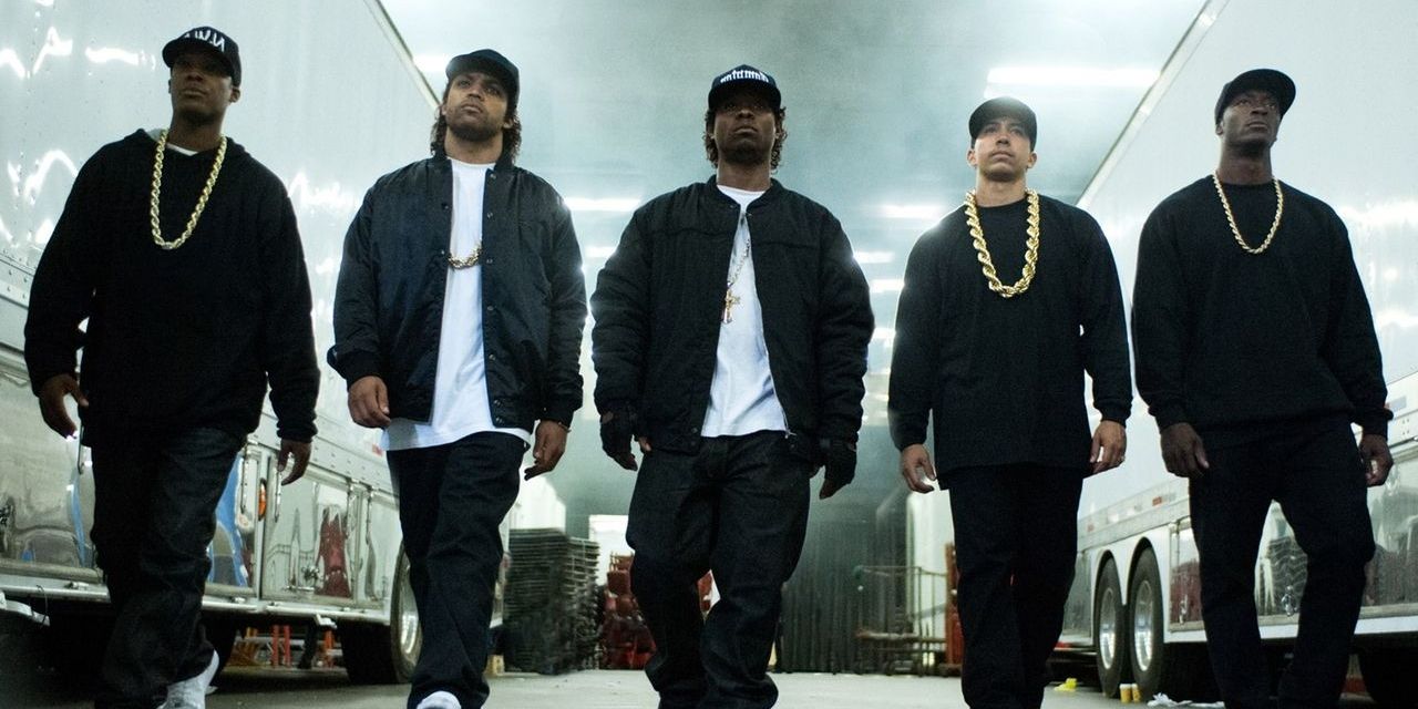 NWA group walking down the hall in Straight Outta Compton