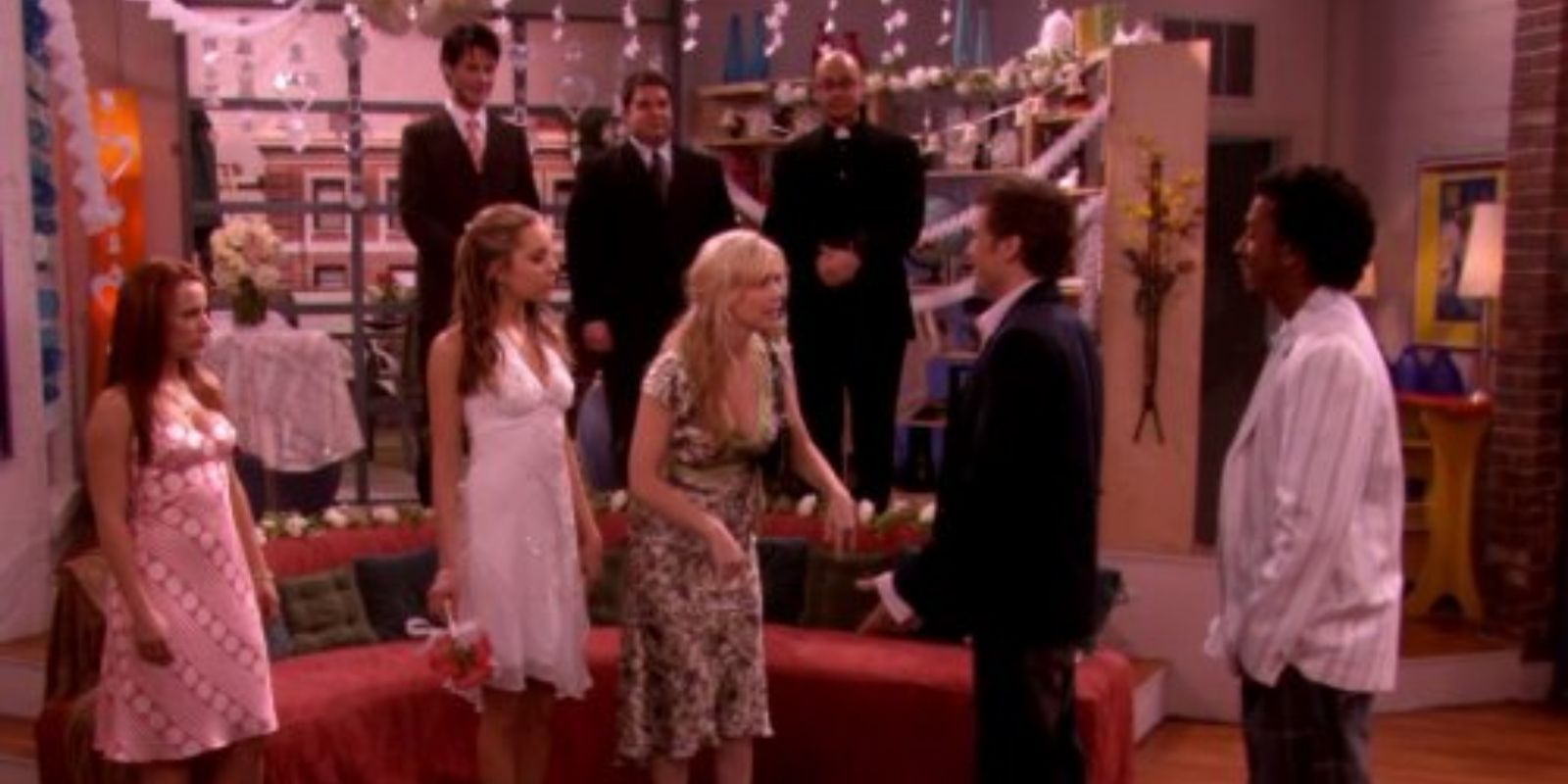 The group of friends take part in a fake wedding as a prank in What I Like About You
