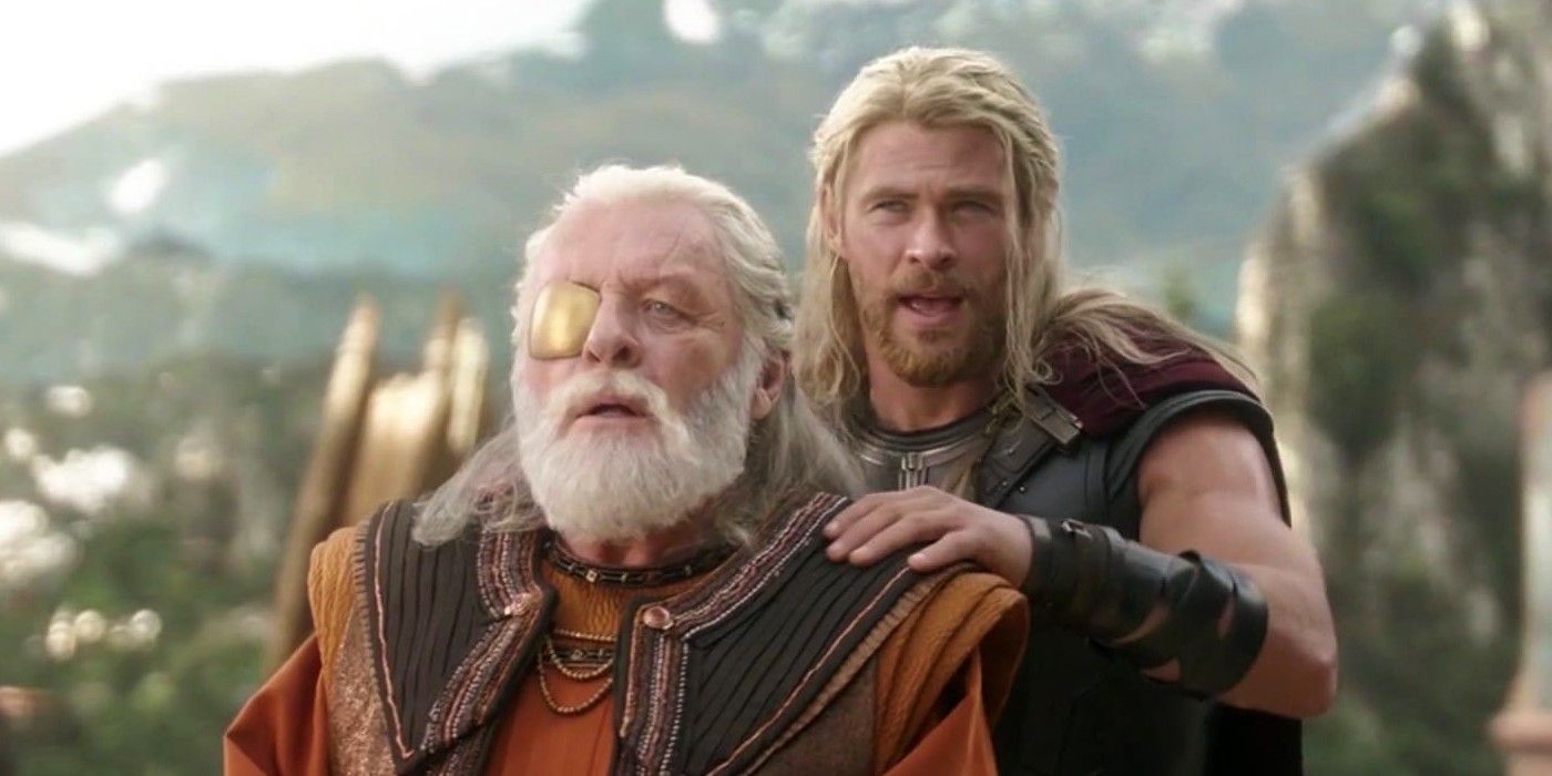 Thor holds Loki disguised as Odin in Thor: Ragnarok
