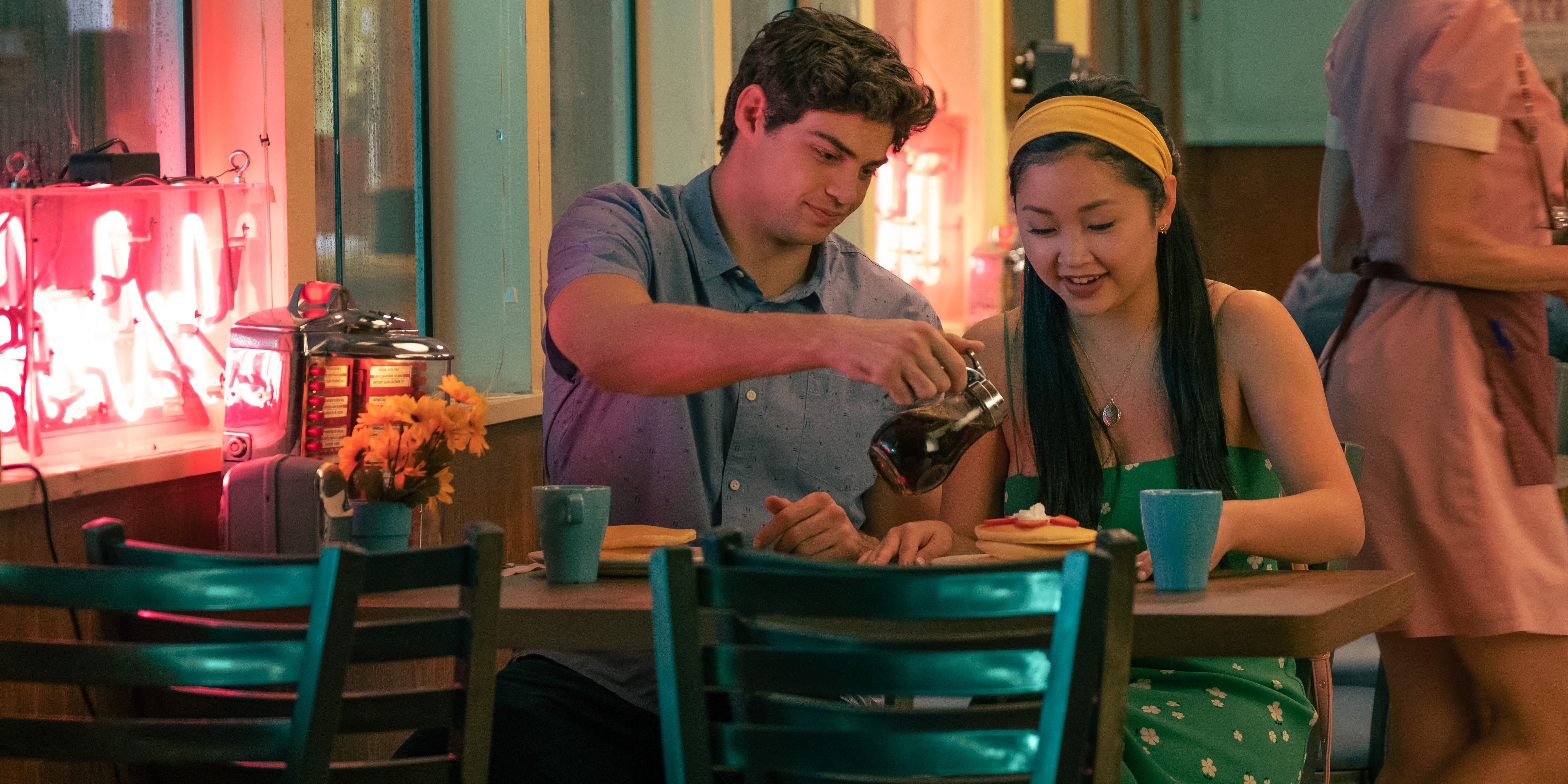 Peter and Lara Jean having pancakes at a diner in To All The Boys: Always And Forever