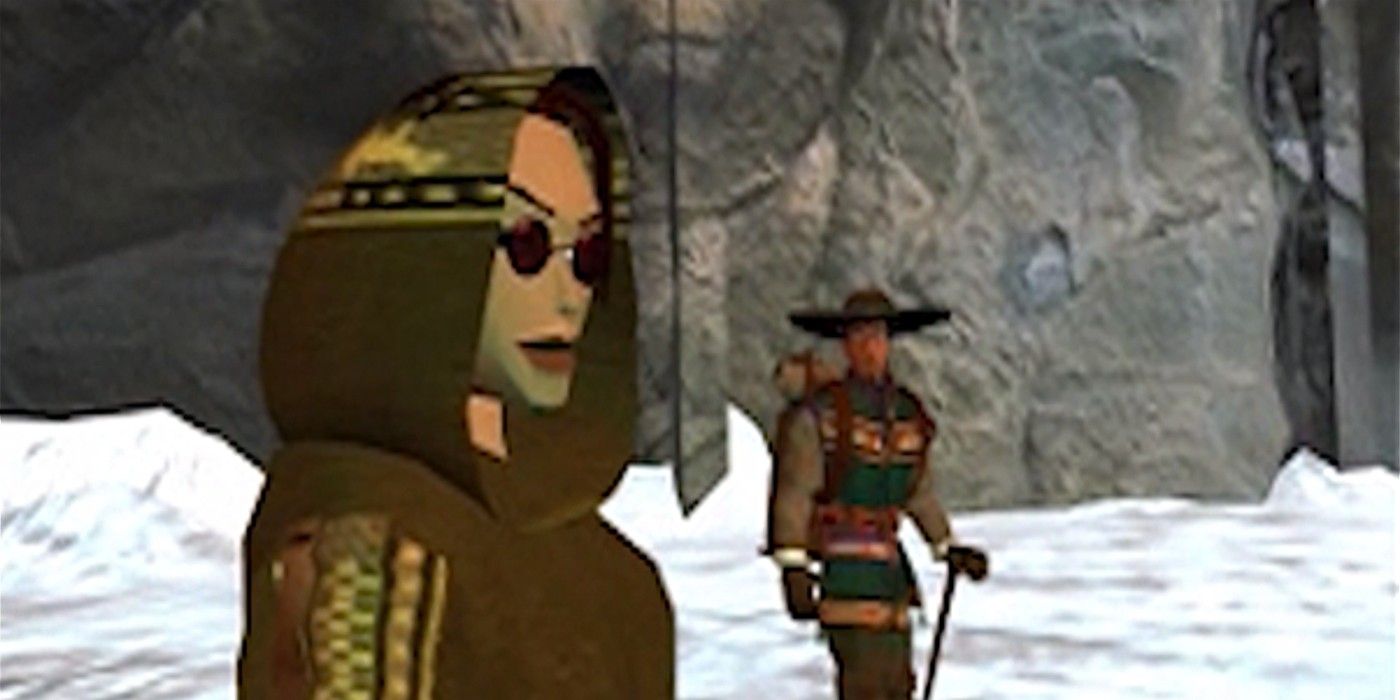 Lara escala as montanhas no Peru em Tomb Raider de 1996