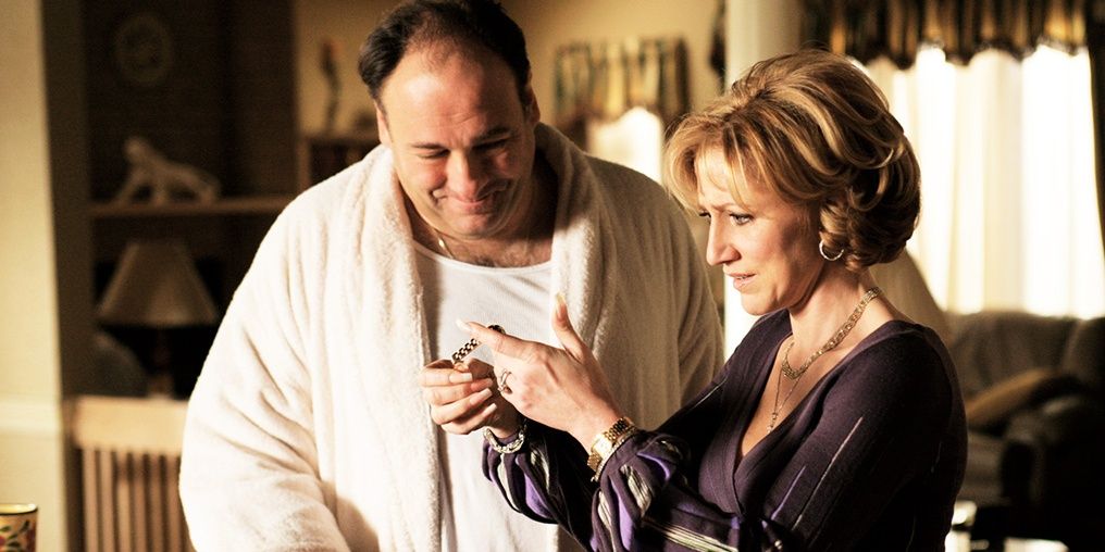 Tony gives Carmela a gift on The Sopranos.