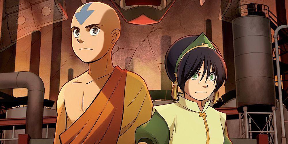 Toph and Aang ready to fight.