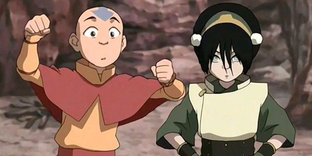 Toph trains Aang on Avatar: The Last Airbender