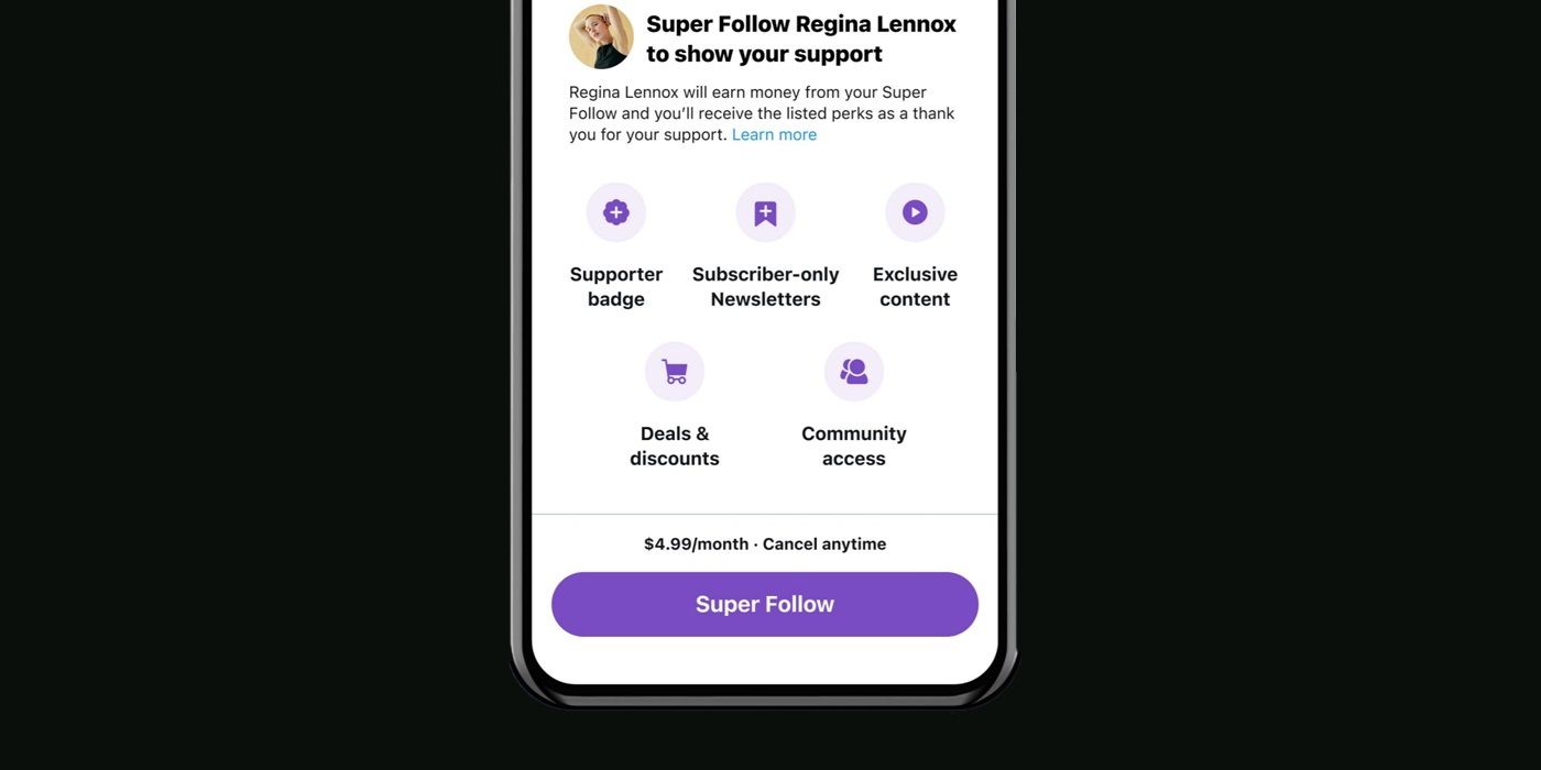 Twitter Super Follows benefits page