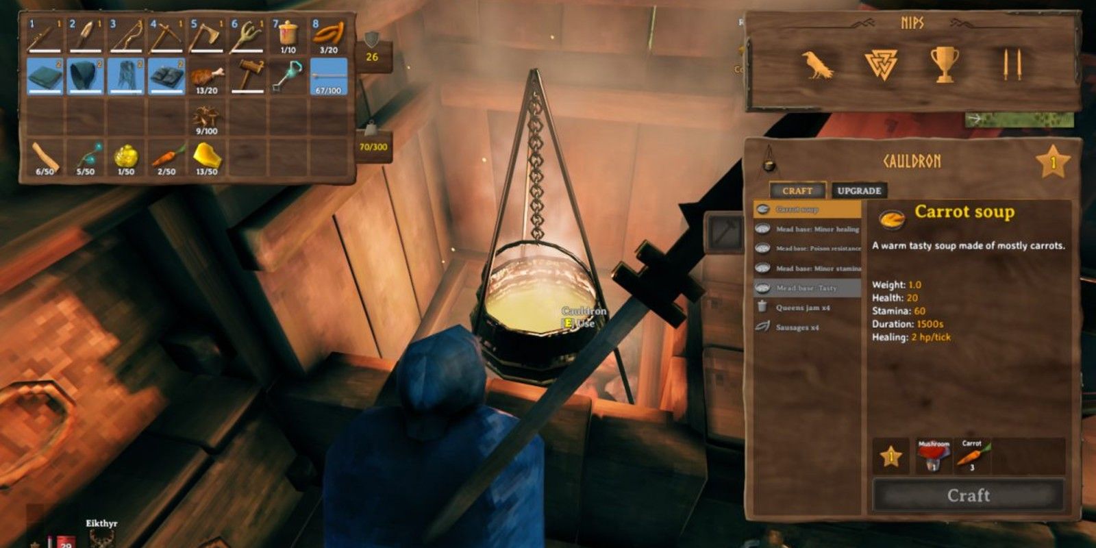 A player cooks on the Cauldron in Valheim