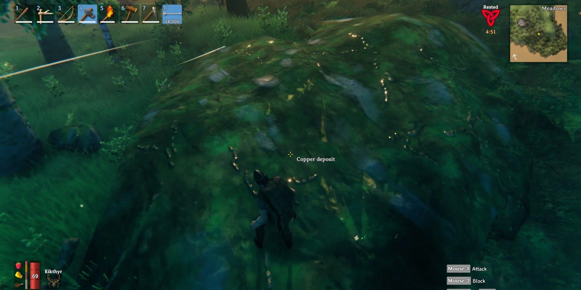 A player finds a Copper Deposit in Valheim