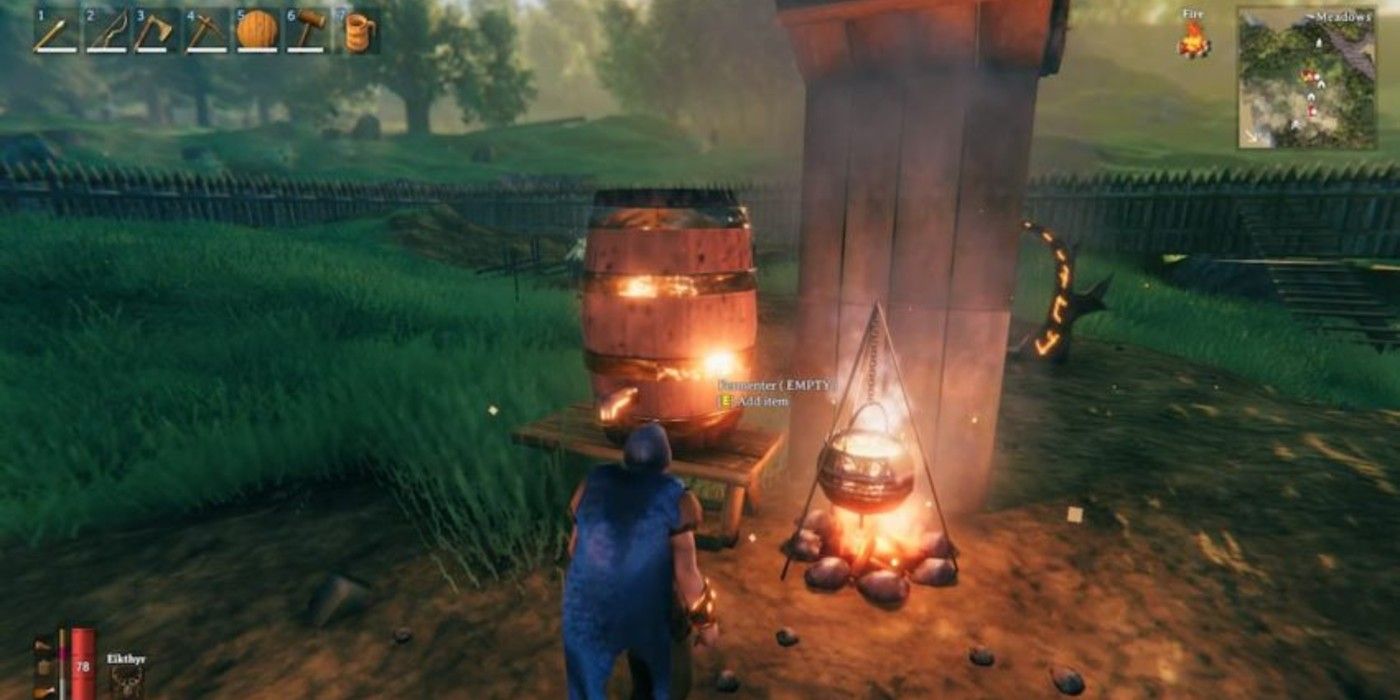 A player uses the Fermenter in Valheim