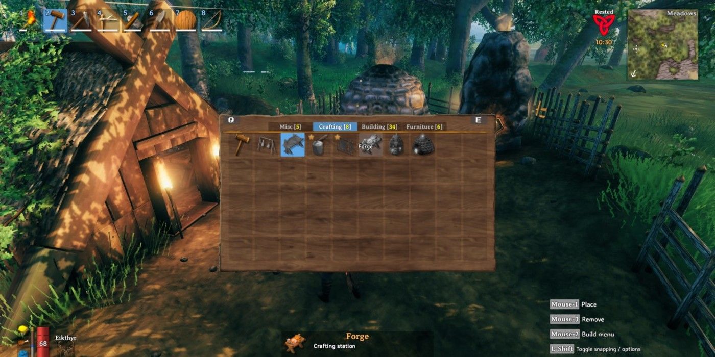 The Forge interface allows players to craft tools and weapons using metals