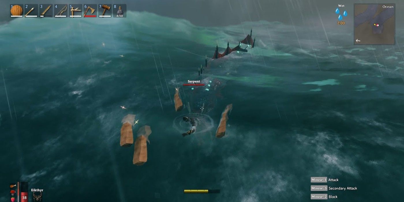 A player is killed by a Sea Serpent in Valheim