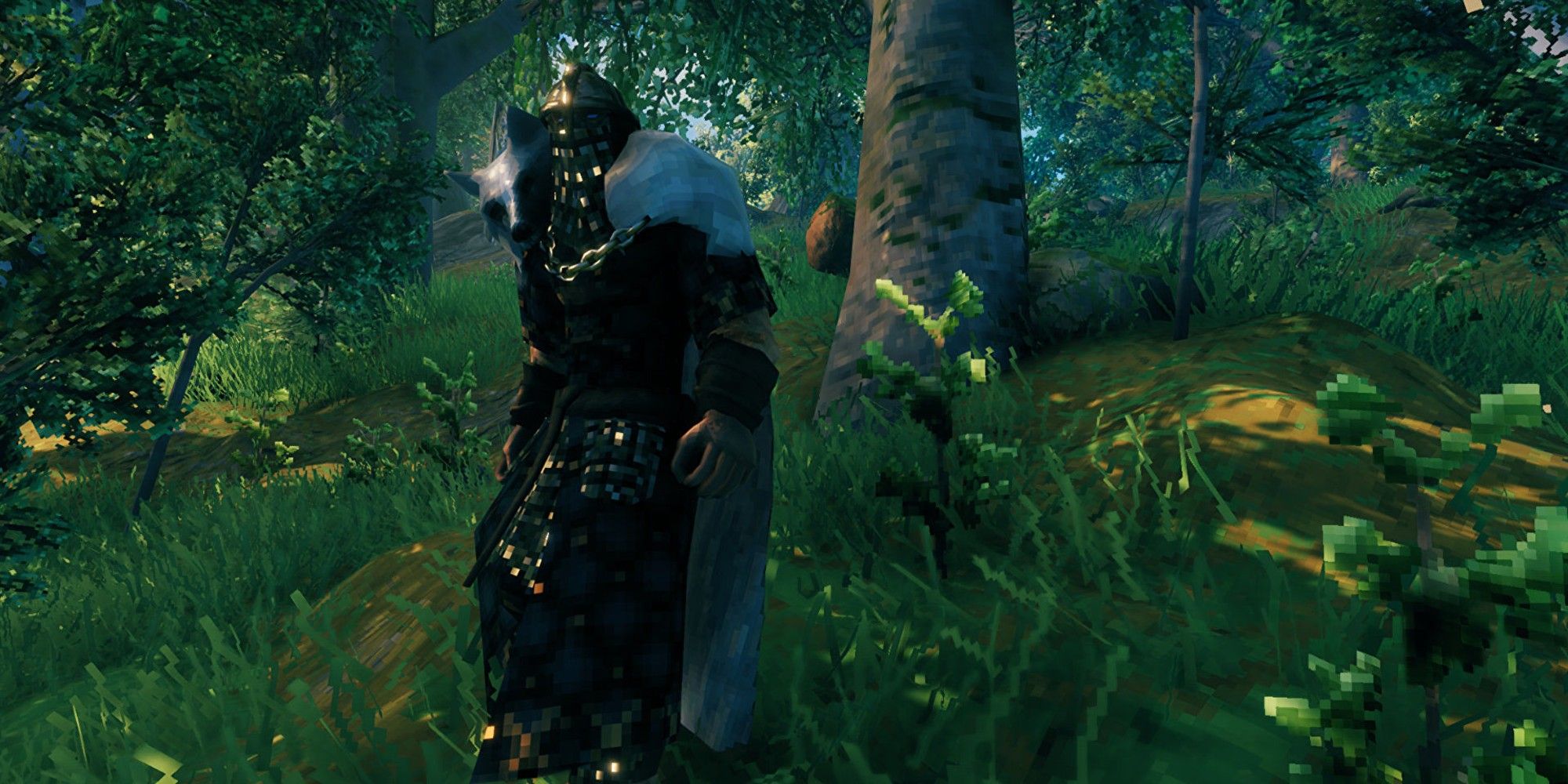 A player wears Padded Armor in the Meadows biome of Valheim