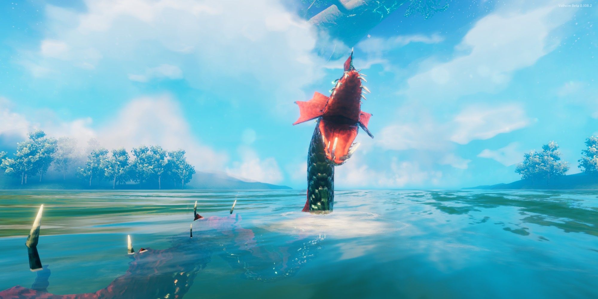 A player finds a Sea Serpent in Valheim