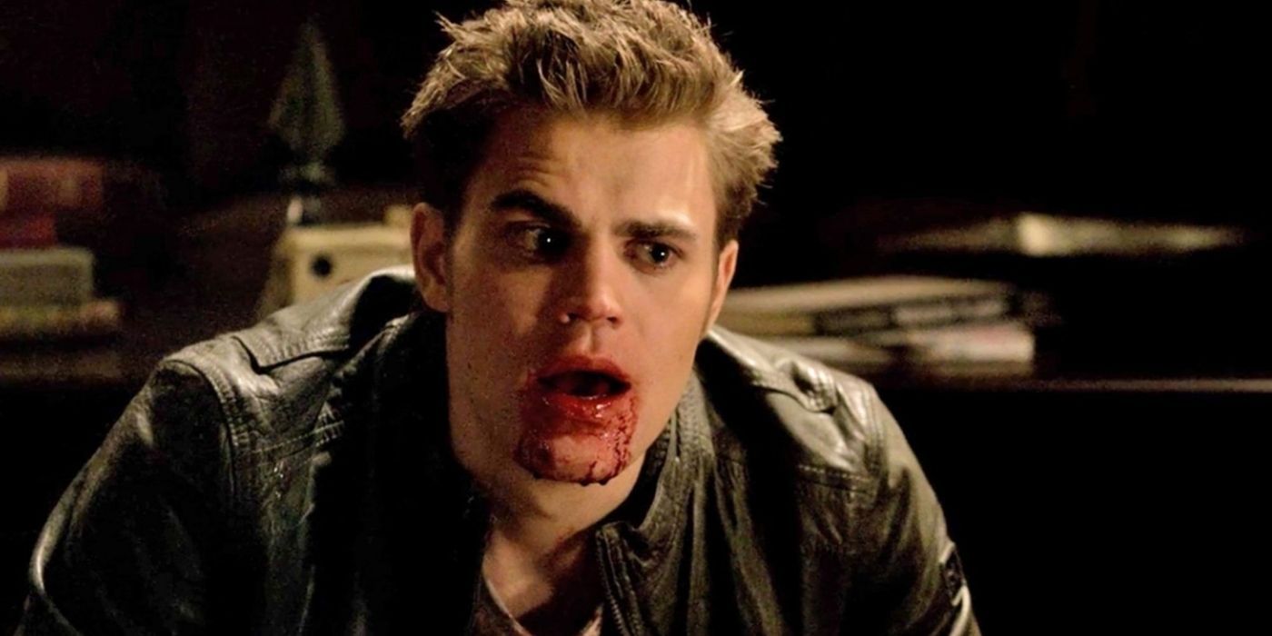 Stefan Salvatore with blood around his mouth