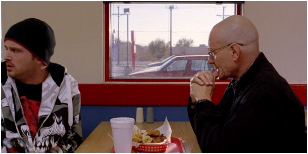Walt and Jesse wait for Gus Fring at Los Pollos Hermanos