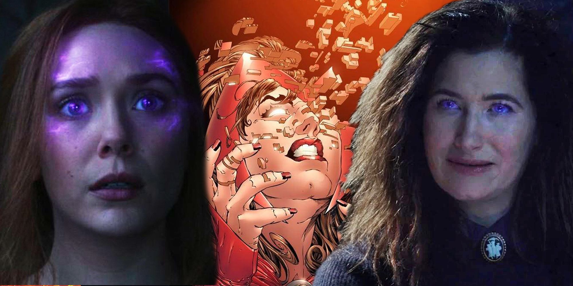 Wanda and Agnes in WandaVision Episode 7 and Scarlet Witch in House of M