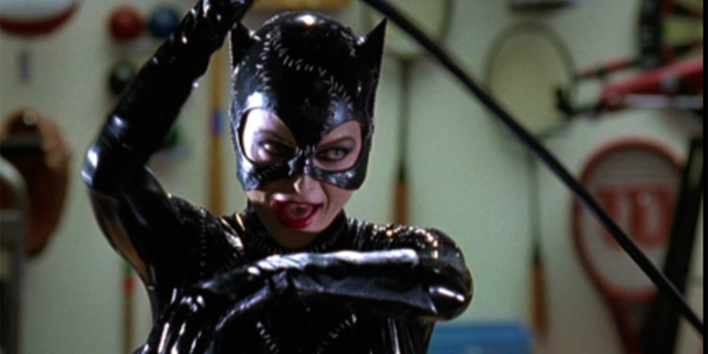 Catwoman spins her whip above her head from Batman Returns