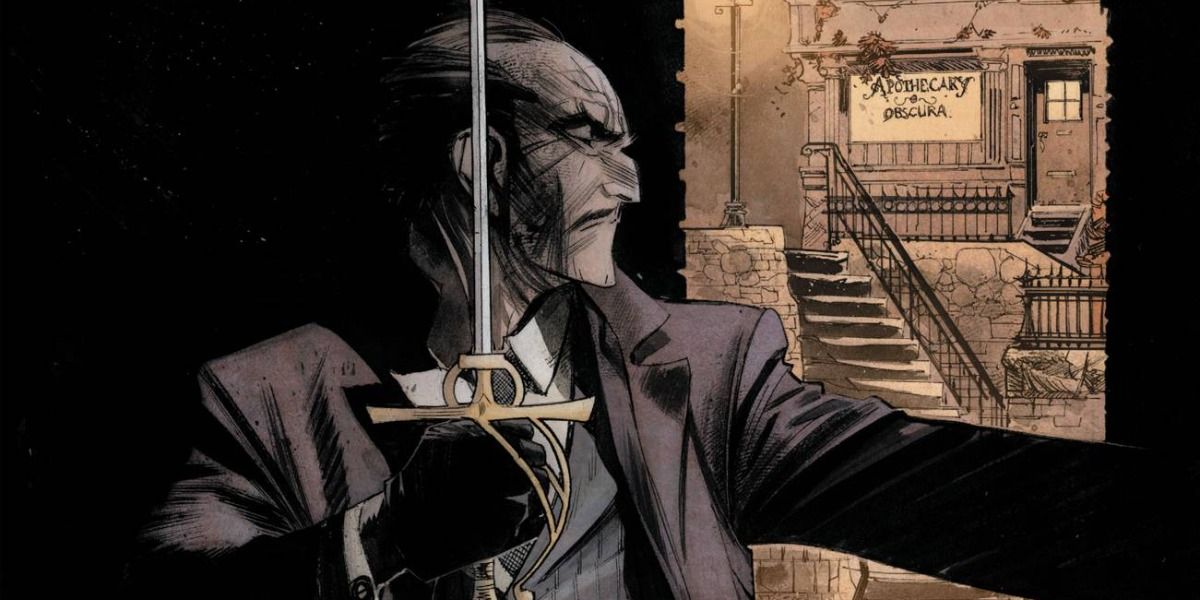 Alfred with a rapier in Batman: Curse of The White Knight Book Four.