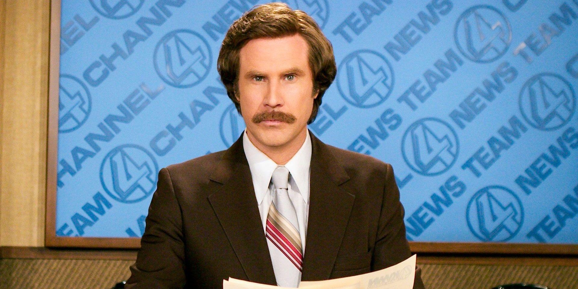 Ron Burgundy reads from a teleprompter in Anchorman