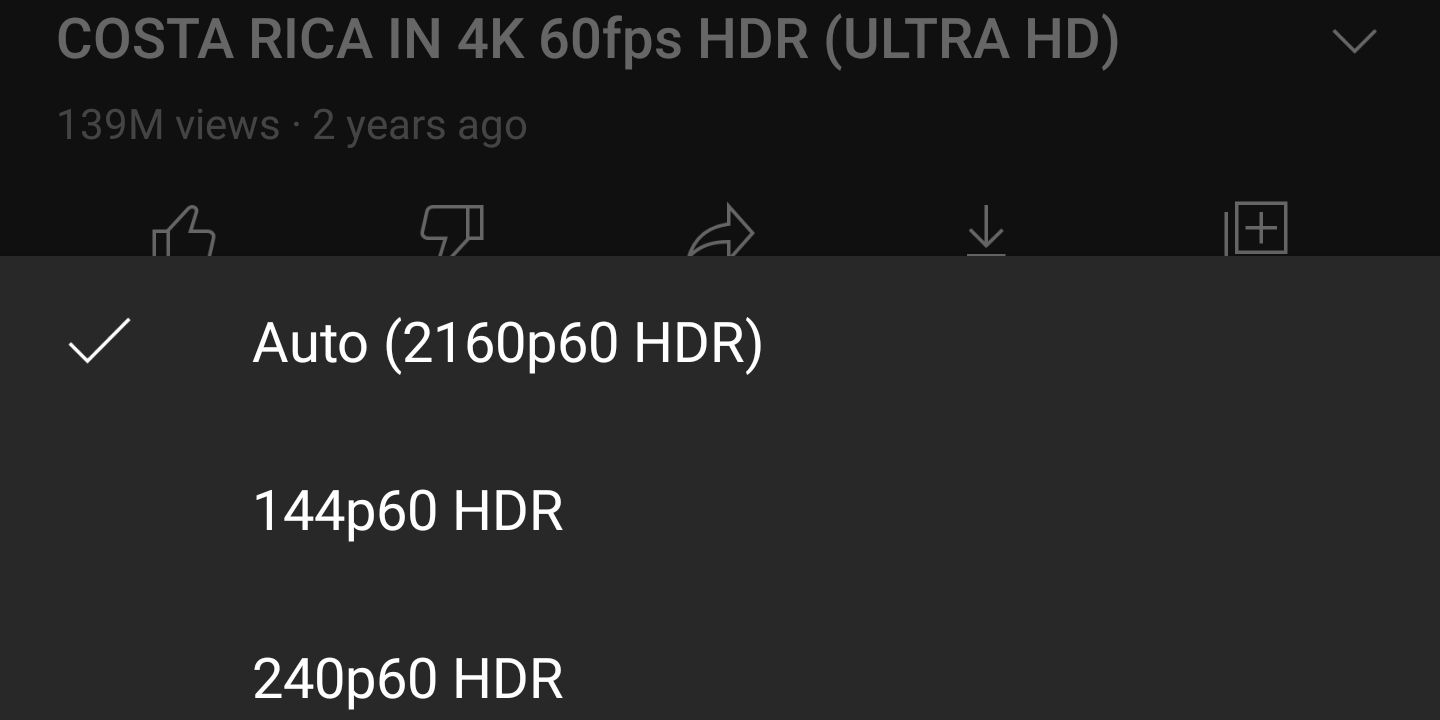 YouTube 4K HDR video quality setting option