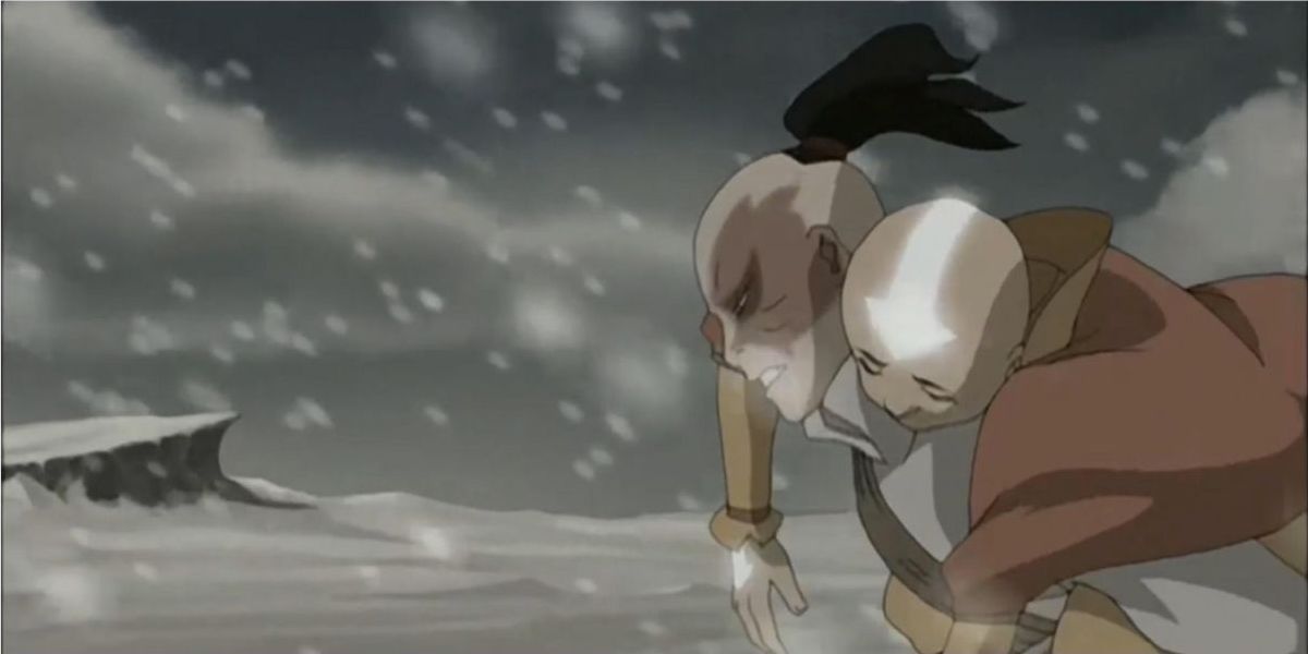 Zuko runs through the snow with Aang in Avatar the Last Airbender
