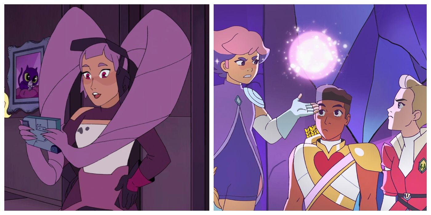 adora, glimmer, bow, entrapta from she ra