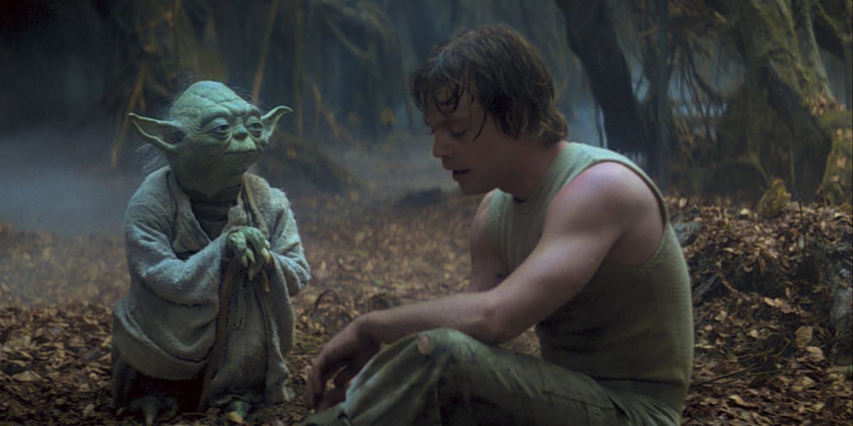 Yoda training Luke on Dagobah in The Empire Strikes Back