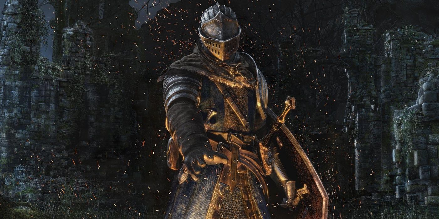 The knight standing in a firelight in Dark Souls